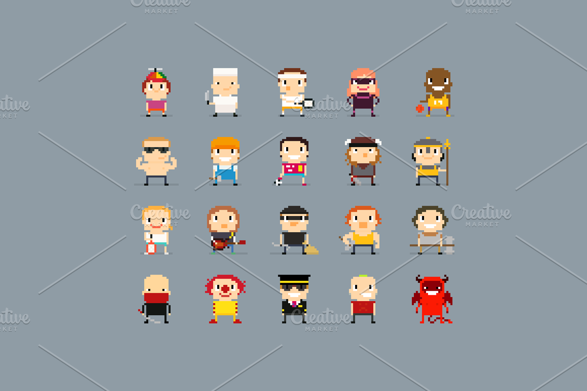 100 Pixel Art Characters, a Person Illustration by chewkotski (Photo 4 of 6)