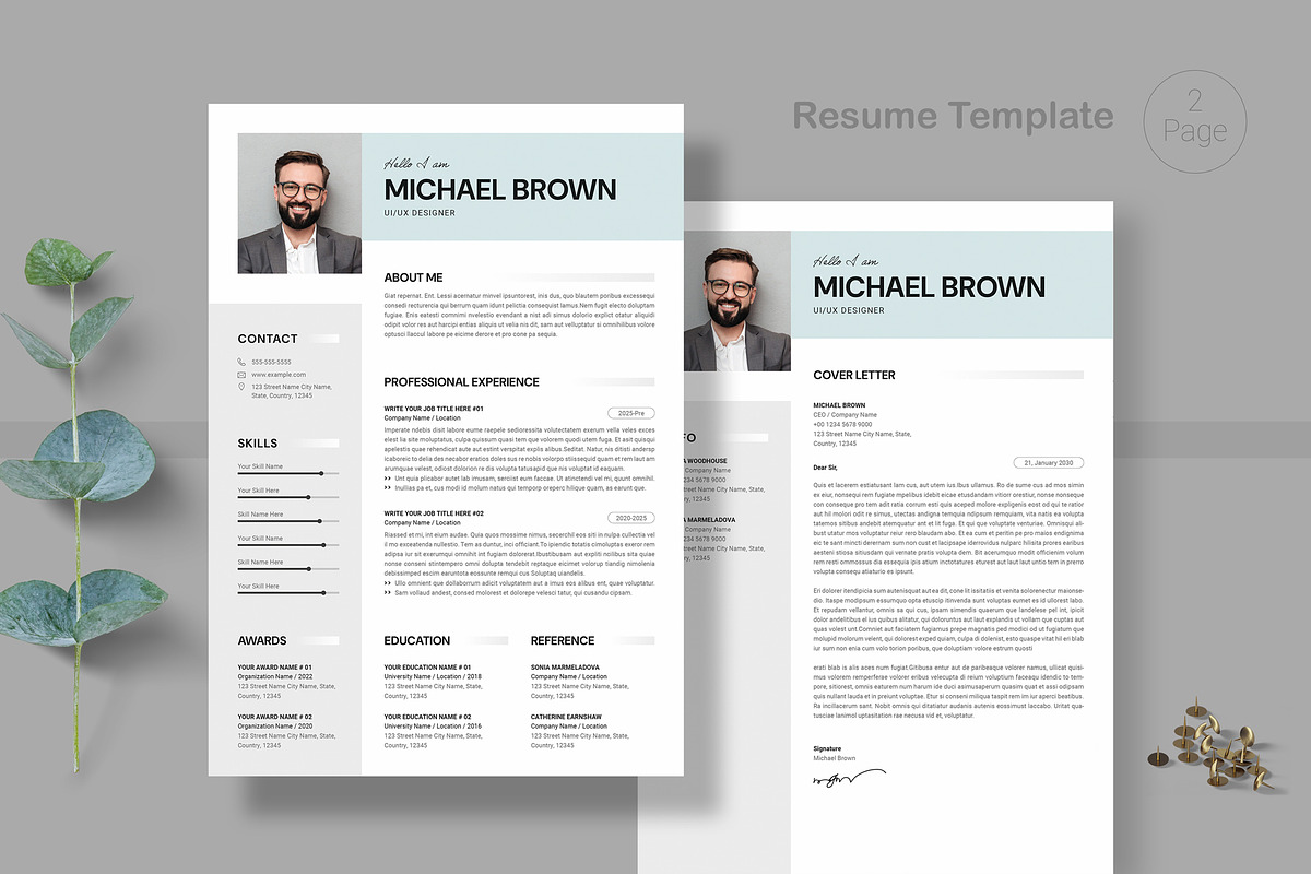 Modern Resume CV Template Letter, a Resume Template by PixelStudio (Photo 2 of 7)