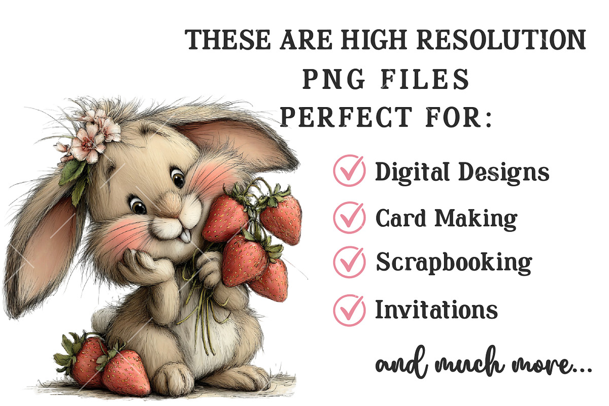 Cute Strawberry Bunny PNG Clipart, an Illustration by OK Design (Photo 4 of 6)