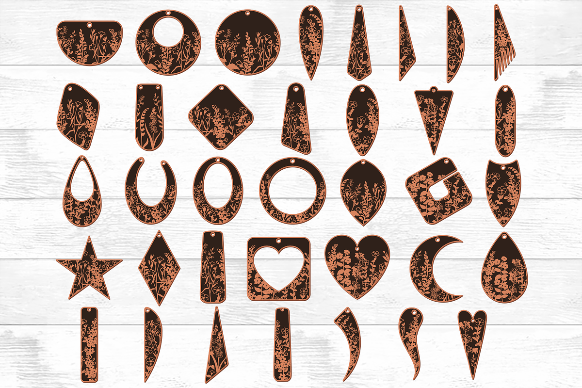 Floral Earrings SVG File Laser Cut., an Object Graphic by Doodle Cloud Studio