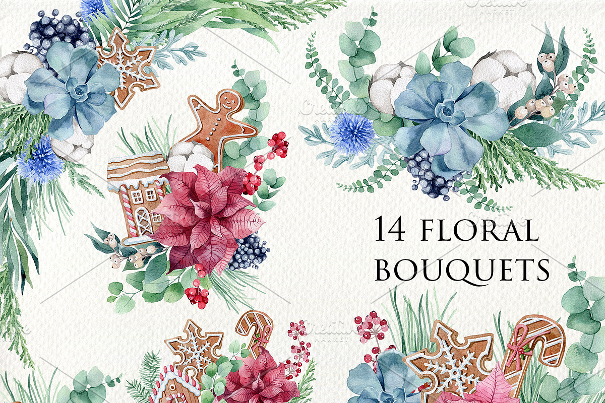 Watercolor set of winter fir wreaths, a Decorative Illustration by Antikva17 (Photo 4 of 7)