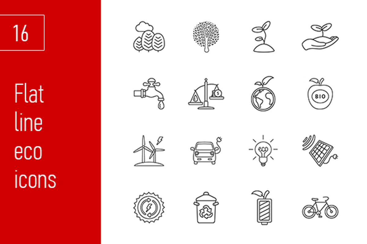 sixteen flat eco icons, an Outline Icon by Anton