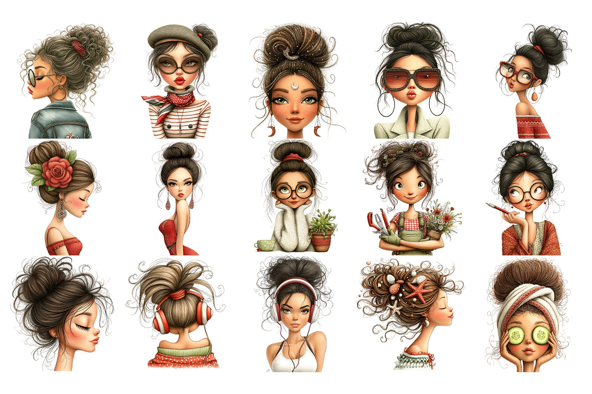 Messy Bun Girls PNG Clipart, a Person Illustration by Nicolle's Colorful Art (Photo 2 of 7)