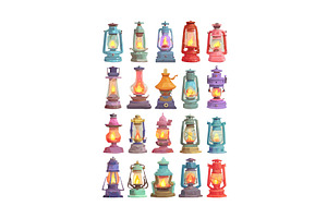Oil lamps cartoon vector set, a Texture Illustration by Onyx