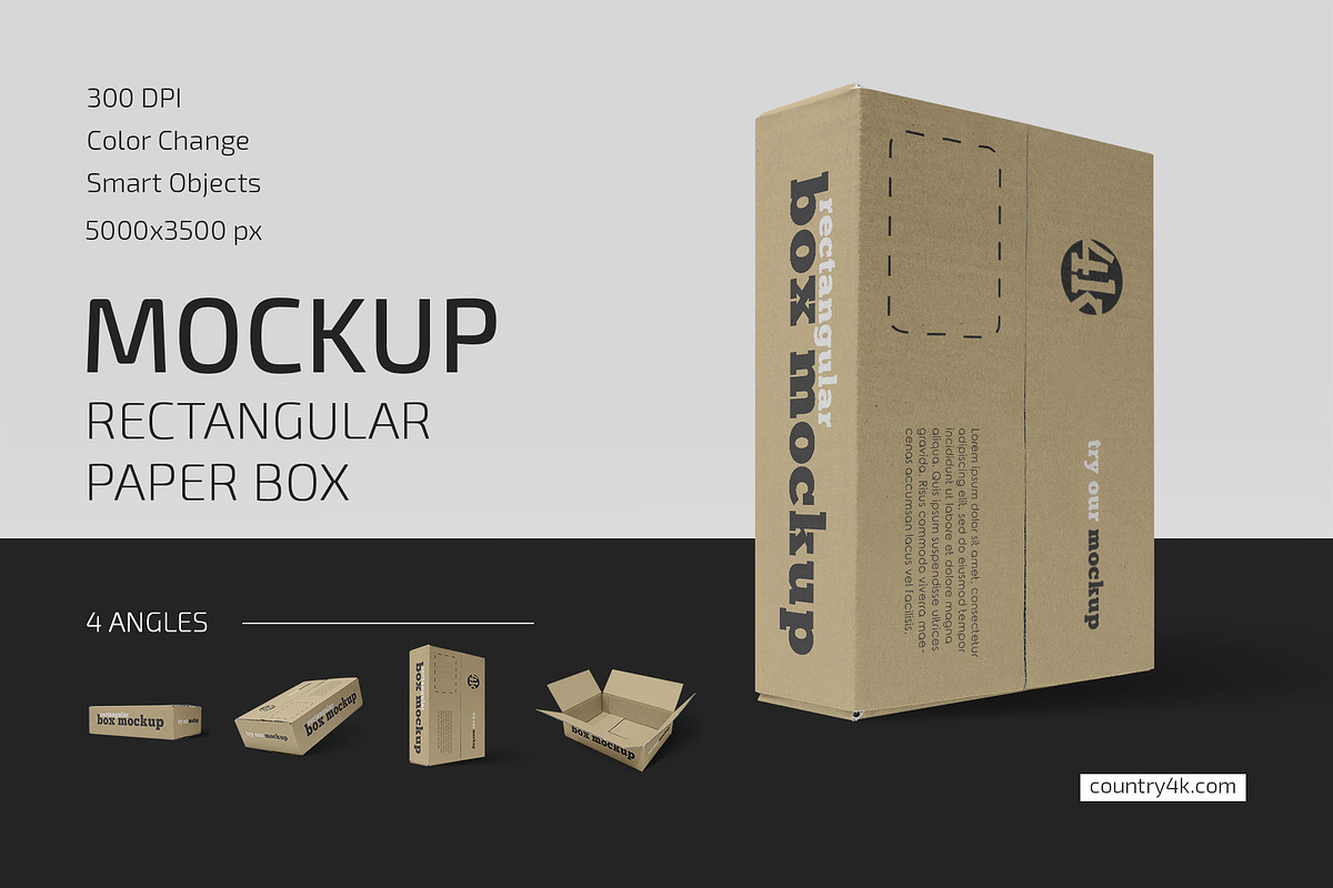 Rectangular Paper Box Mockup Set, a Packaging Mockup by Country4k