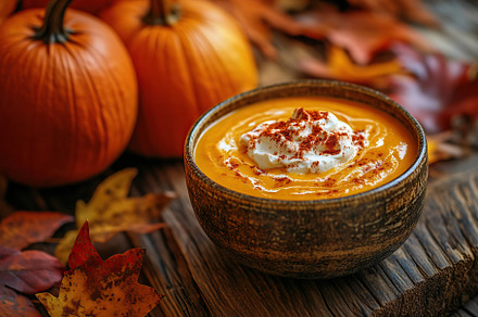 Pumpkin soup with cream and seeds, a Food & Drink Photo by AlyaAnd