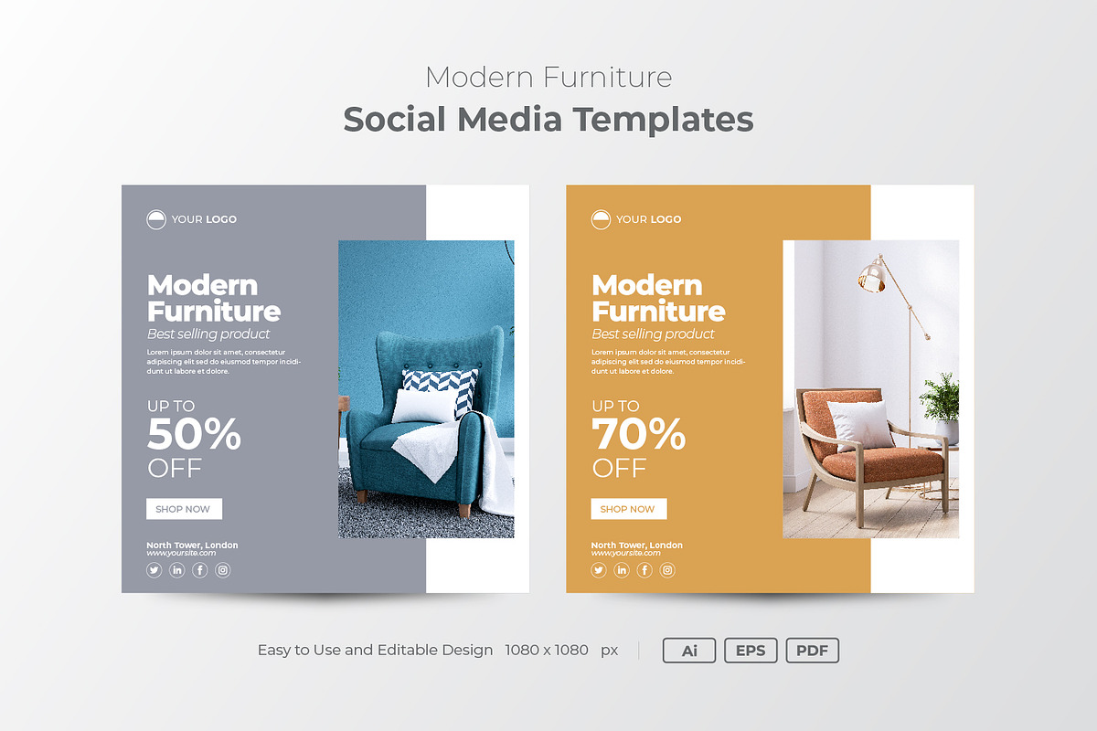 Furniture Instagram post template, a Social Media Template by DreamStudio-eg