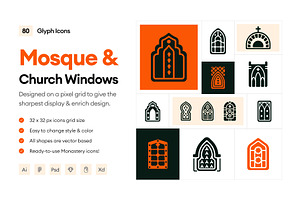 Mosque and Church Windows Icons, a Solid Icon by Prosymbols