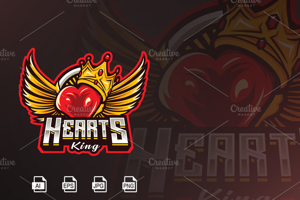 Crown Heart Mascot logo Template, a Branding & Logo Template by HasnainGFX (Photo 1 of 3)
