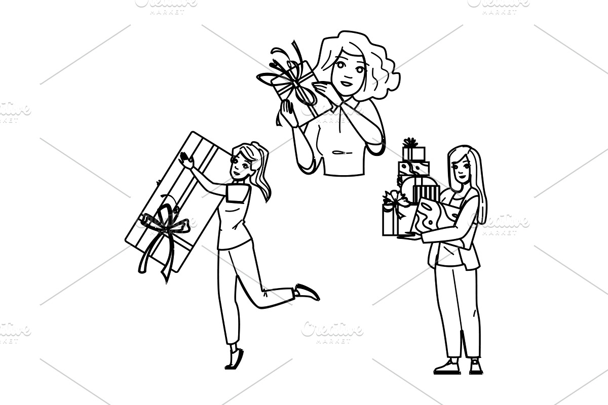 birthday gift woman vector, a Person Illustration by pikepicture