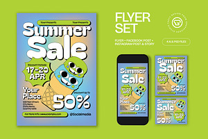 Blue Quirky Summer Sale Flyer Set, a Flyer Template by graphicook