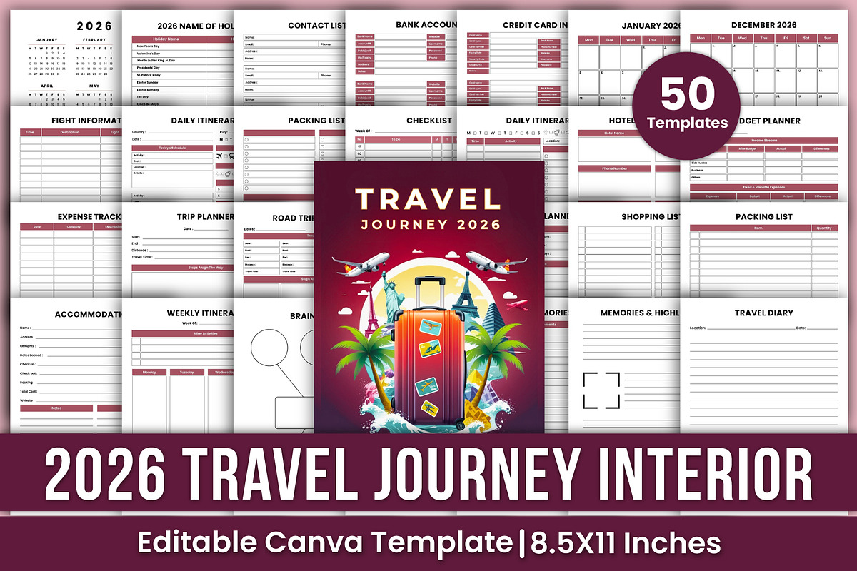 2026 Travel Journey Canva Kdp, a Stationery Template by Mustafiz (Photo 1 of 8)