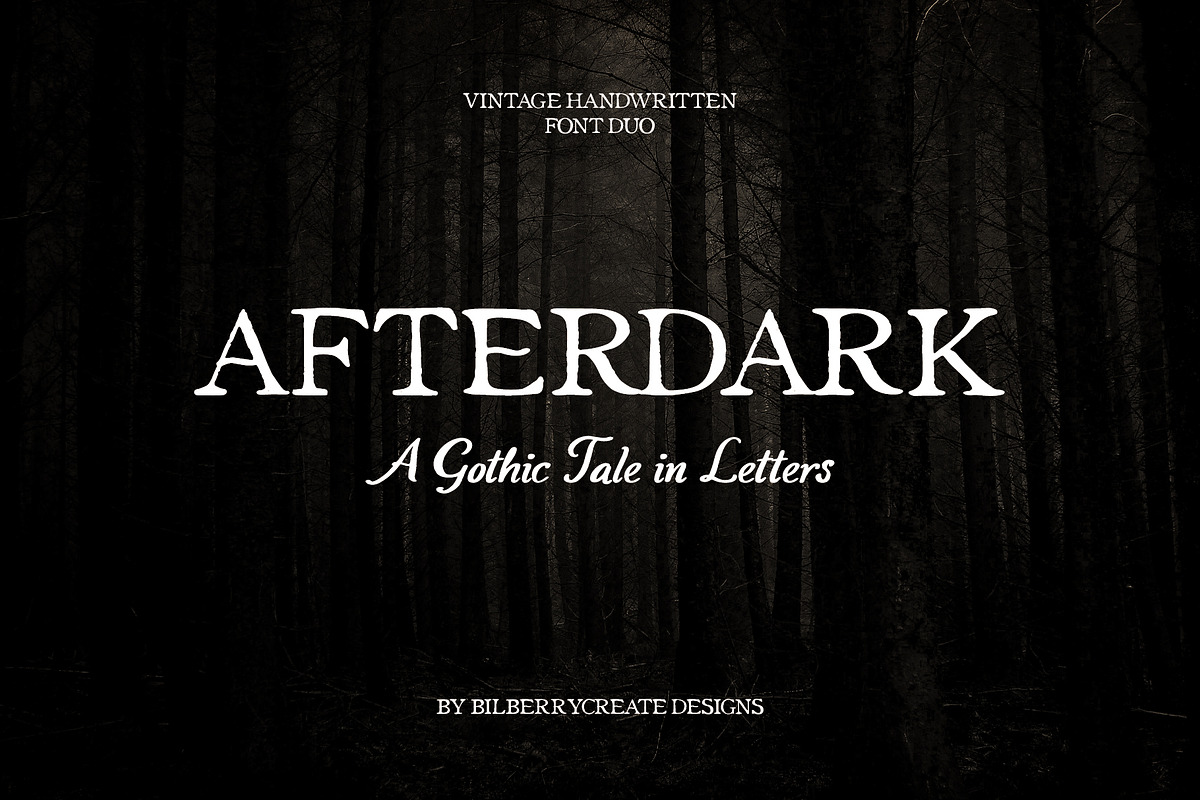 Afterdark vintage font duo, a Handwritten Font by BilberryCreates (Photo 1 of 11)