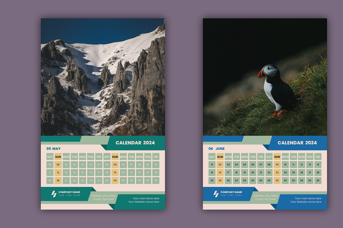 12 Pages Modern Wall Calendar 2024, a Stationery Template by Annudesign (Photo 8 of 9)