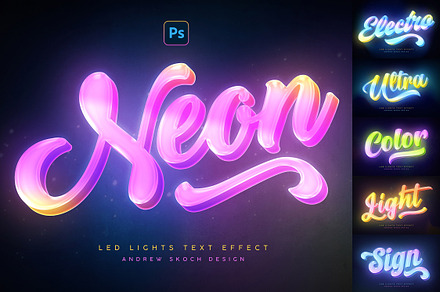 Led Lights Text Effects, a Brushes & More by Andrew Skoch Design