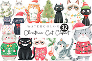 Christmas Cat clipart, an Illustration by CreationArt (Thumbnail 1 of 5)