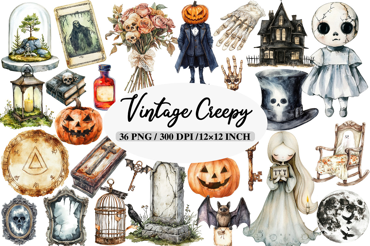 Vintage Creepy Halloween Clipart Bun, an Illustration by Daily.Designs (Photo 1 of 5)