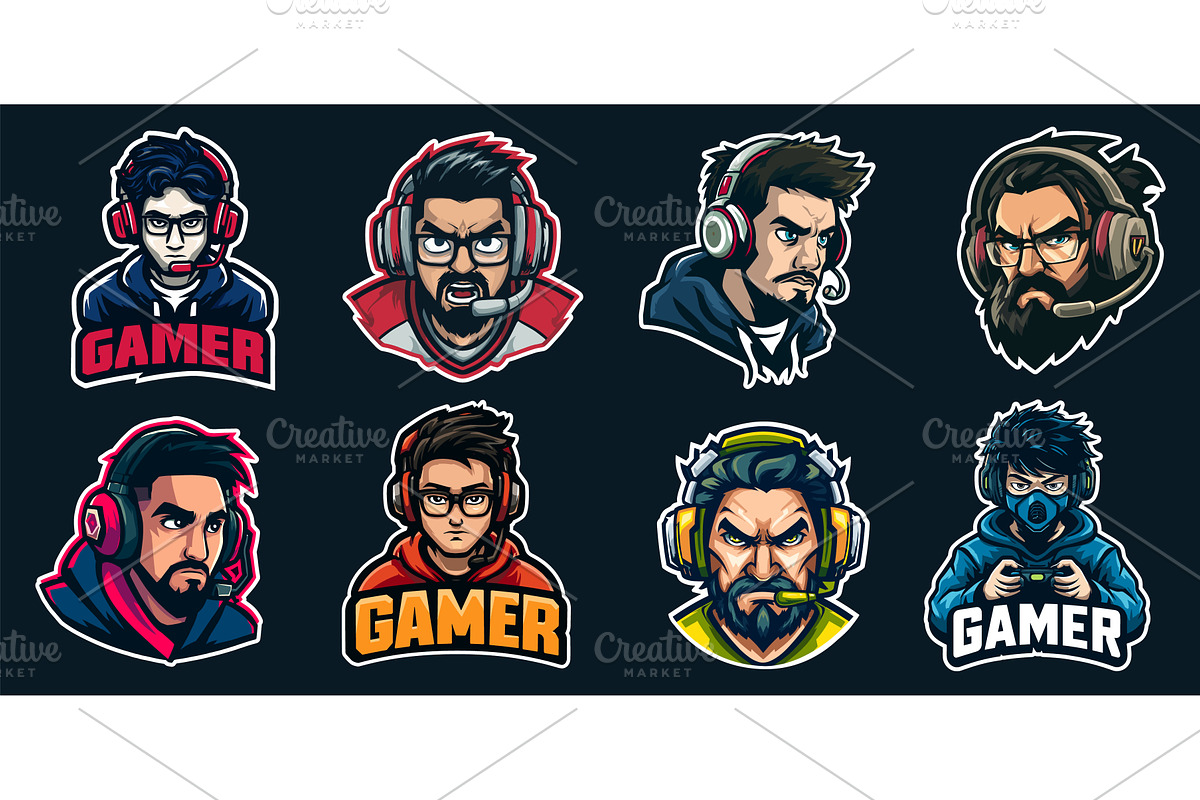 Gamers emblems set. Gamer logo, an Object Illustration by Stock-Smart-Start