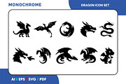 Dragon Icon Set Simple Black & White, a Solid Icon by Fontmine Studio (Thumbnail 1 of 3)