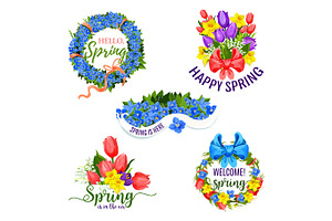 Spring Flowers Vector Icons For Holiday Greeting