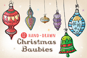 12 Hand-drawn Christmas Baubles