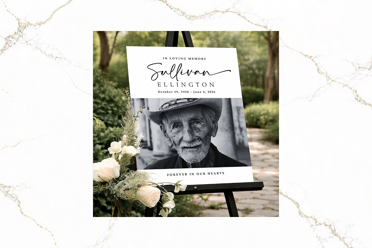 Funeral Welcome Sign B&W Canva FR003, a Poster Template by TyphoonStudio (Photo 7 of 8)
