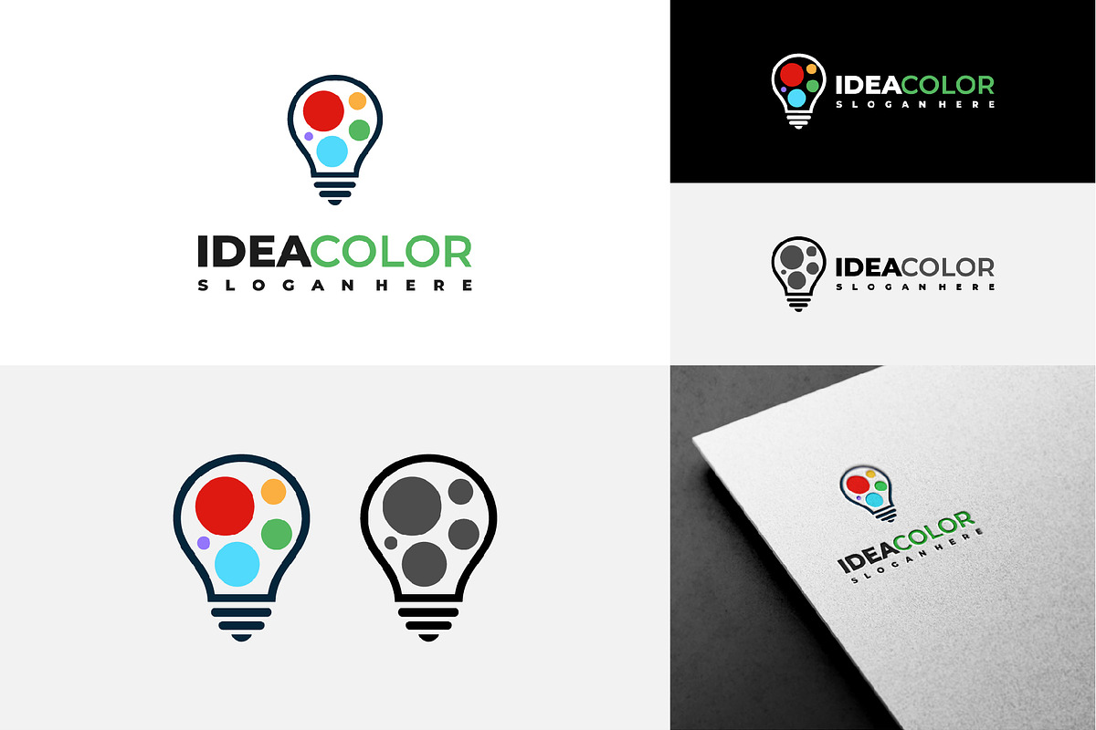 Set of Colorful lightbulb logo, a Branding & Logo Template by Lucky Creative (Photo 3 of 5)