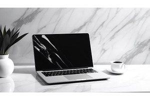 sleek laptop black and white ai, a Technology Photo by pikepicture