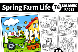 Spring Farm Life Coloring Book Adult, a Decorative Illustration by Ink Gallery