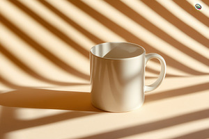 White mug in minimalist light, a Photo by Pavel_design