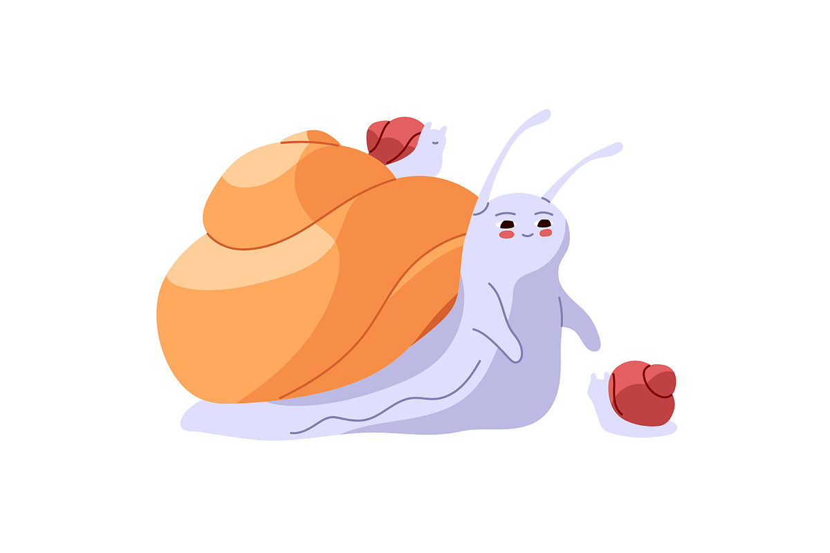 Cute, funny snails set + backgrounds, an Animal Illustration by PaperTrident (Photo 2 of 26)