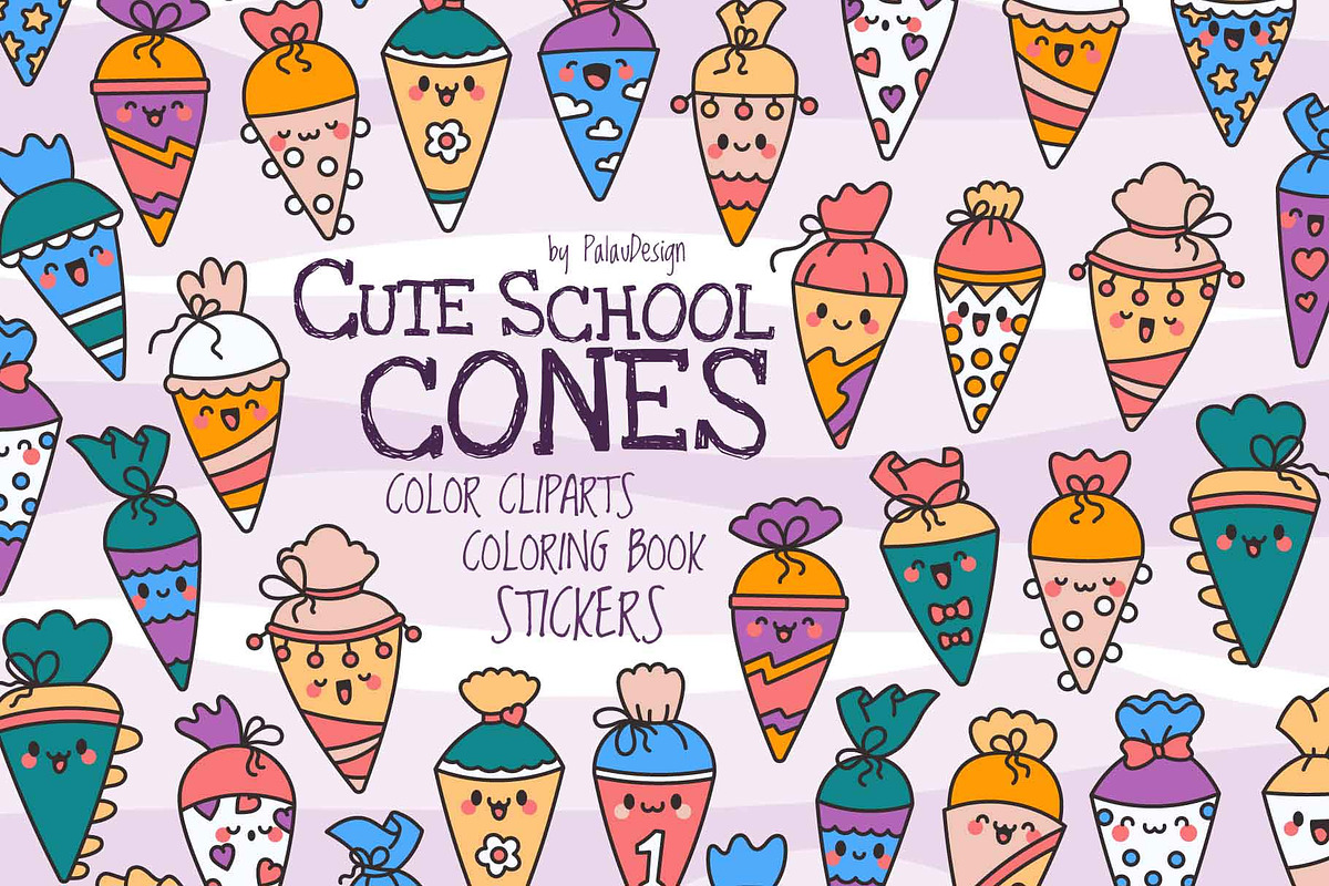 Cute Kawaii School Cones Characters, an Education Illustration by Palau (Photo 1 of 12)
