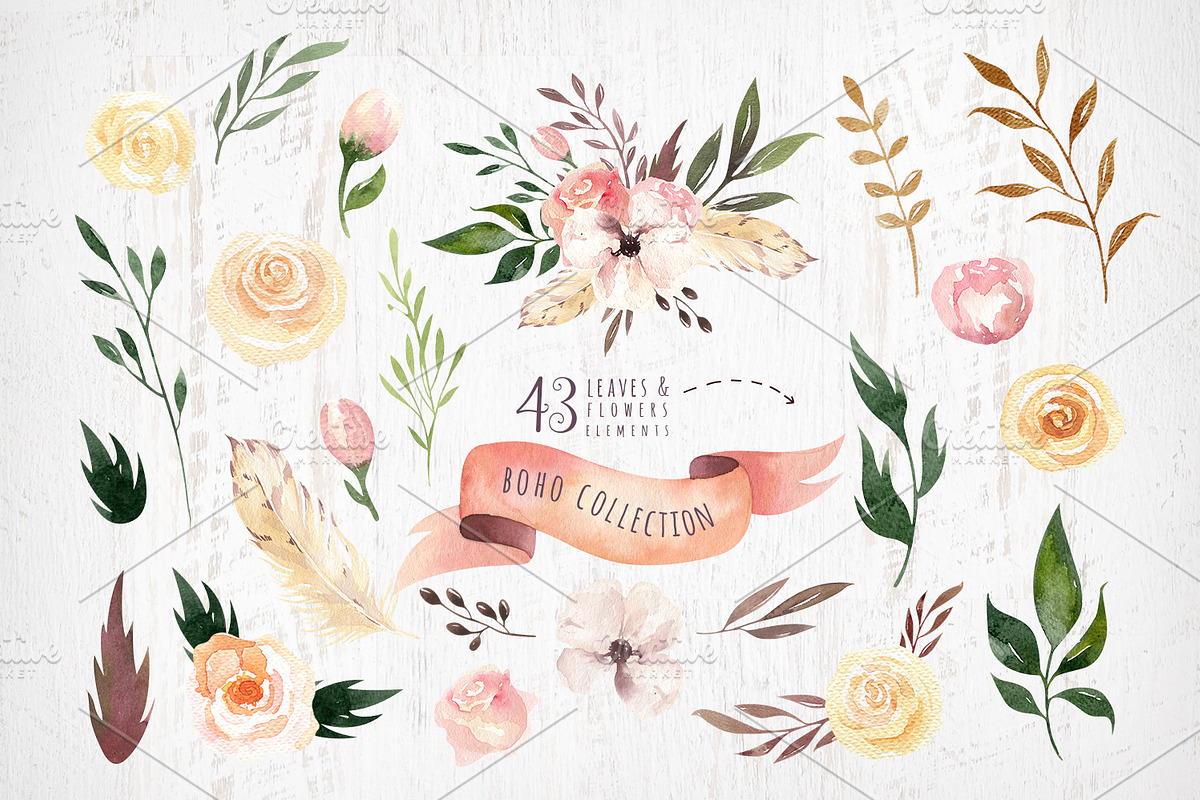 Bohemian watercolor collection II, a Texture Illustration by Peace ART (Photo 2 of 7)