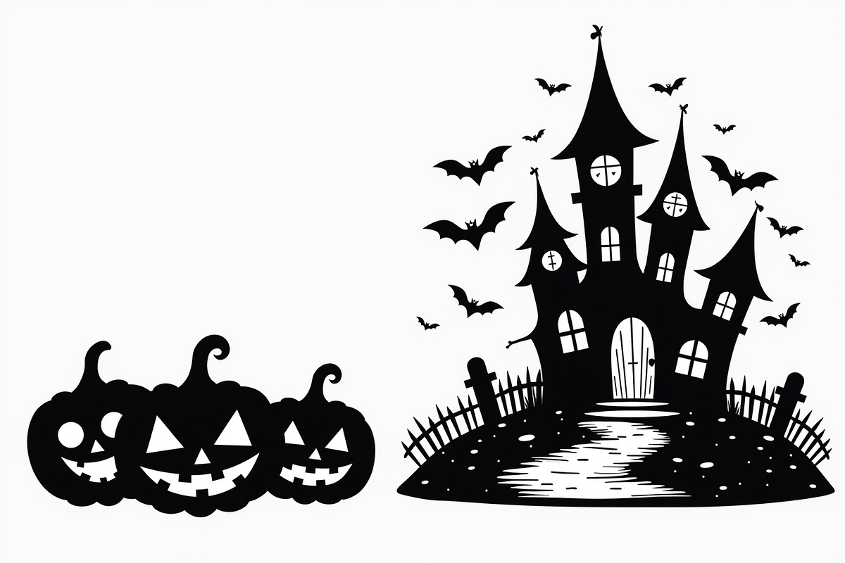 Haunted Halloween Silhouette bundle, an Illustration by hafijul (Photo 5 of 9)