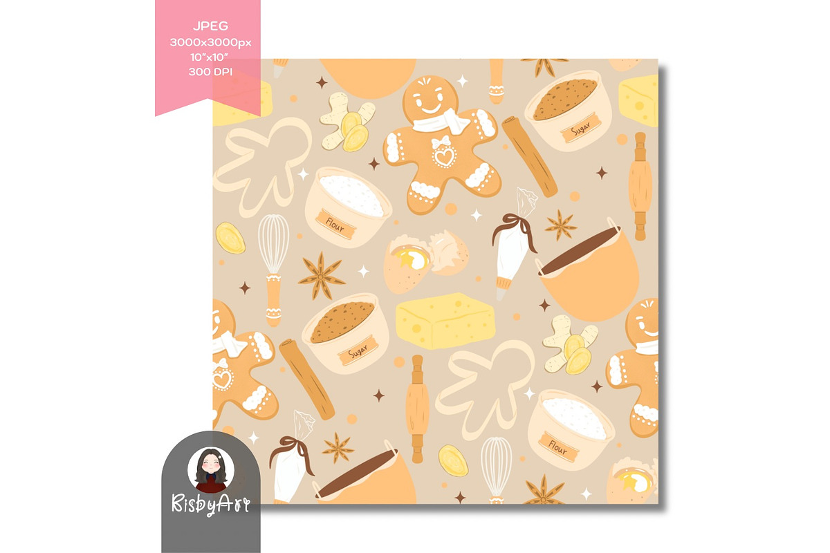 Christmas Gingerbread Baking Pattern, a Pattern Graphic by KisbyArt (Photo 2 of 3)