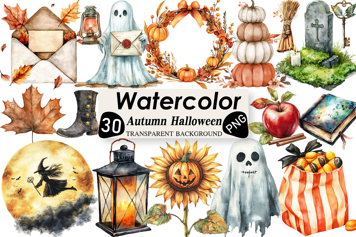 Vintage Autumn Halloween Clipart, an Illustration by Black Bird Studio (Photo 1 of 6)