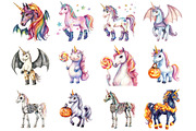 Halloween Retro Unicorn Clipart, an Illustration by Design Market (Thumbnail 3 of 3)