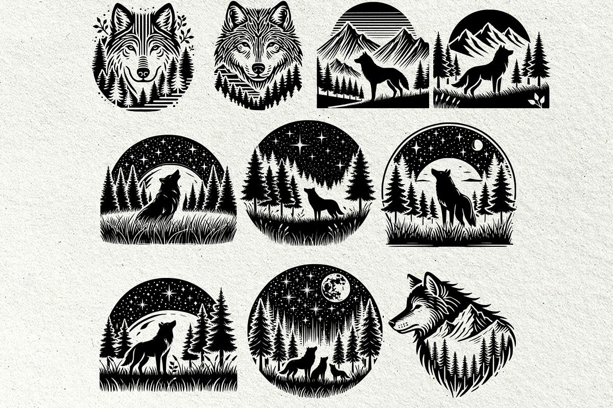 Wolf SVG Bundle. Howling Wolf, an Animal Illustration by DENIDigitalArtSudio (Photo 6 of 8)