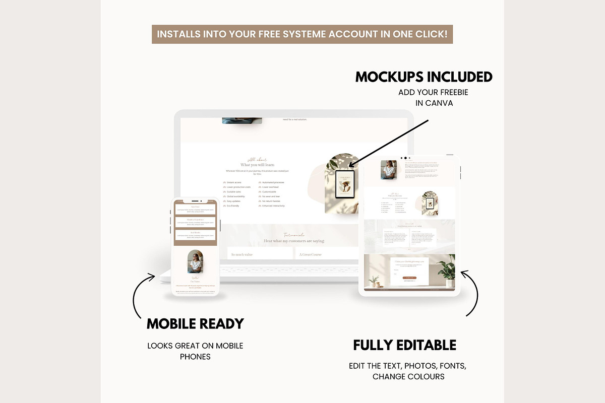 Systeme.io Brown Lead Funnel, a Landing Page Template by Hayley's Digital Hub (Photo 4 of 10)