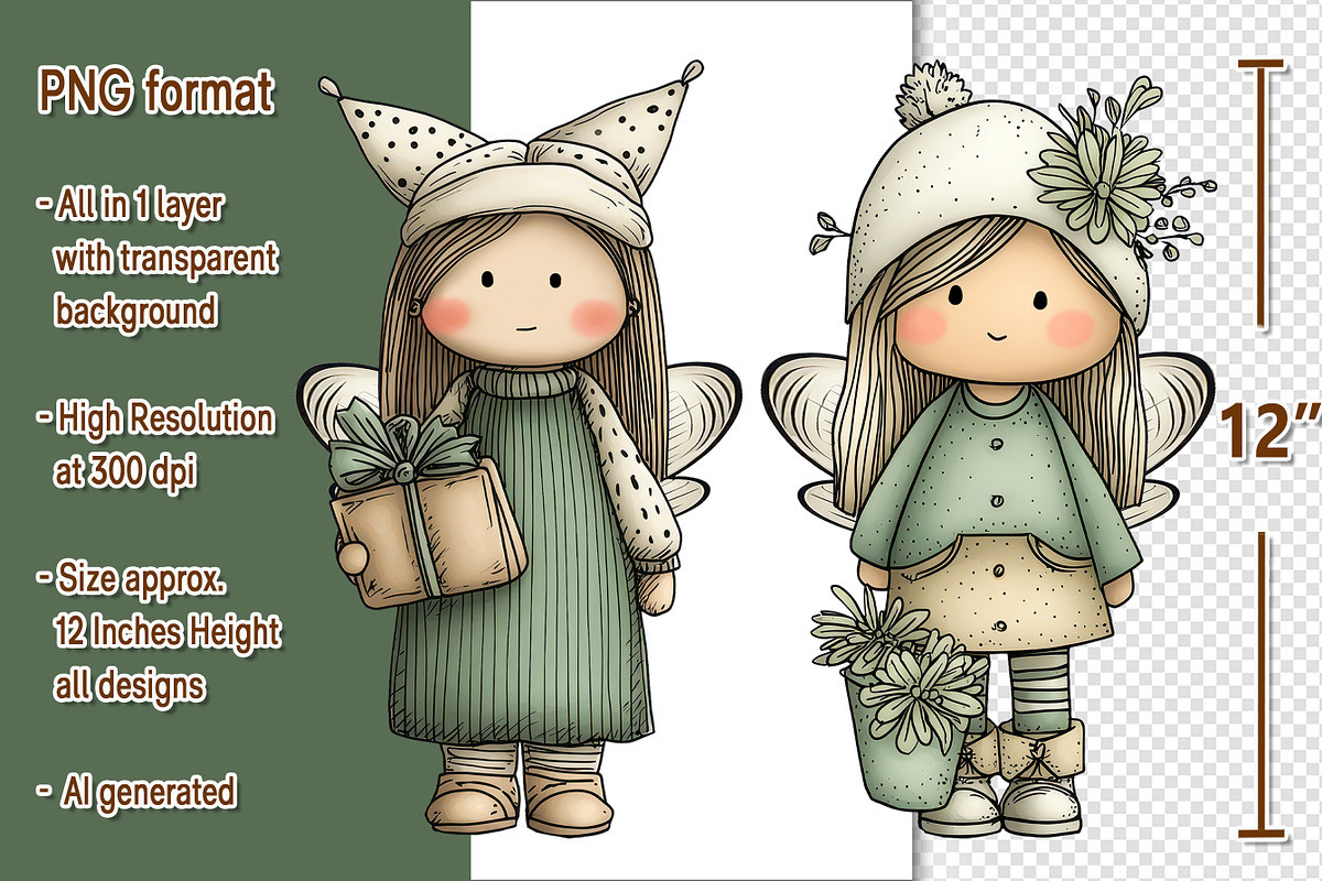 Whimsy Christmas Fairy Girl Clipat, a Seasonal Illustration by V Design Creator (Photo 2 of 8)