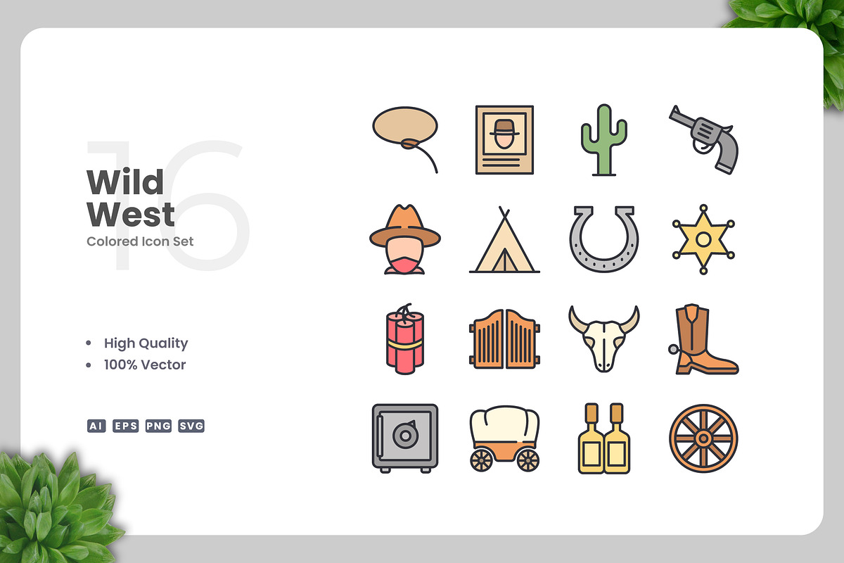 Wild West Colored Icons, an Icon by Upnowgraphic