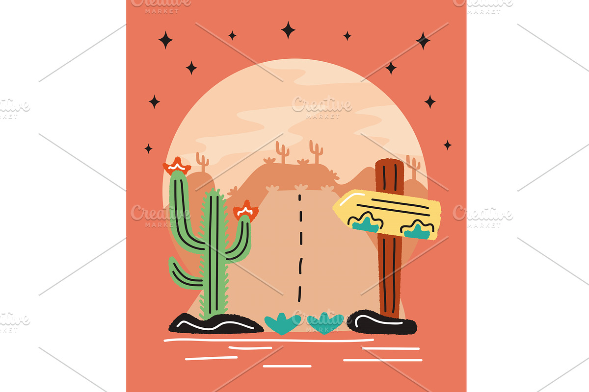 wild west road doodle, an Object Illustration by studiogstock
