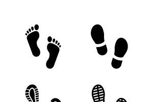 Set glyph icons of footsteps, a Solid Icon by motorama