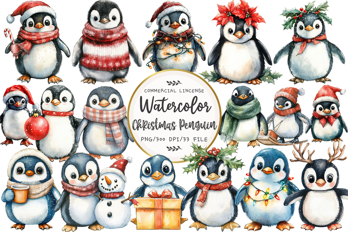 Christmas Penguin Clipart, an Illustration by OK Design (Photo 1 of 5)