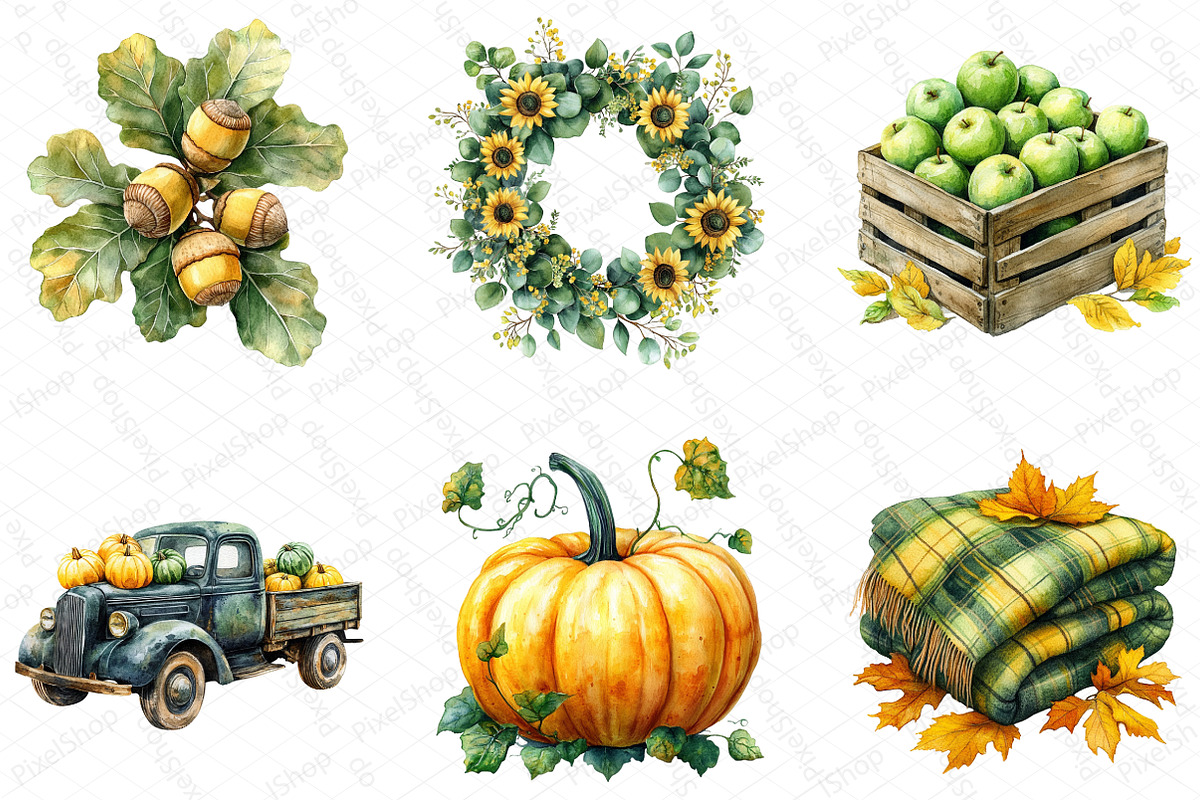 Yellow & Green Autumn Clipart, an Illustration by DreamPrint404 (Photo 4 of 6)