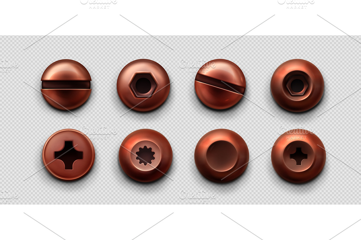 Copper screws and bolt heads with, an Object Illustration by art PVP - market