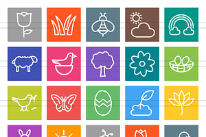 50 Spring Line Multicolor Icons