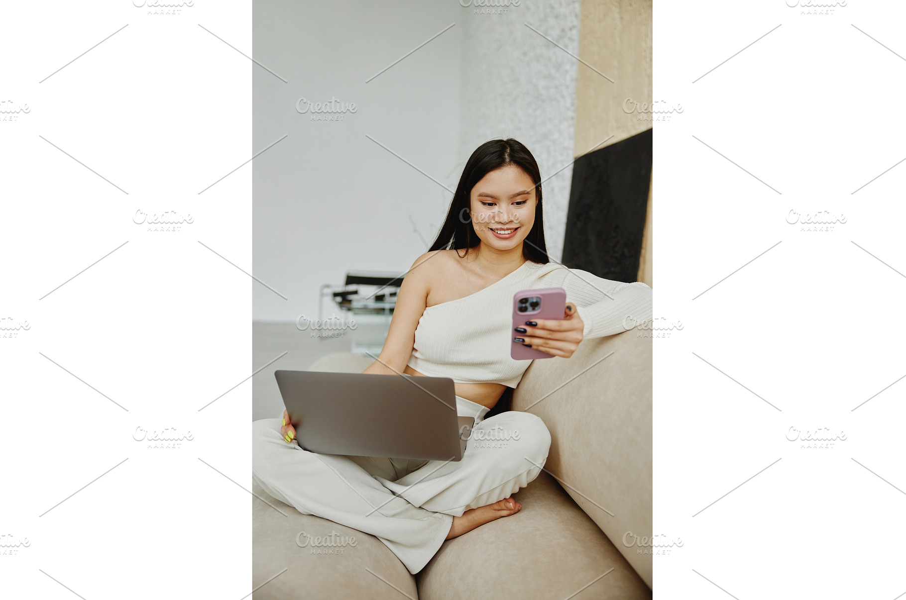 Young asian woman using mobile phone, a Person Photo by Aliona Serzhanova