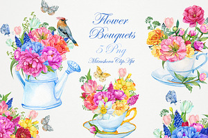 Flower Bouquets, Watercolor Clipart