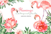 Flamingos and tropics Watercolor, an Illustration by Marina Ermakova (Thumbnail 1 of 13)